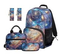 SEANATIVE Ensemble sac à dos pour garçons de 9 à 12 ans, 43,2 cm, sac d'école 5 pièces avec boîte à déjeuner, Imprimé galaxie, Sac à dos tyrolien