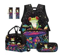 SEANATIVE Ensemble sac à dos pour garçons de 9 à 12 ans, 43,2 cm, sac d'école 5 pièces avec boîte à déjeuner, Grenouille champignon, Sac à dos tyrolien