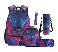 SEANATIVE Ensemble sac à dos pour garçons de 9 à 12 ans 5 pièces, Loup éclair violet, Sac à dos tyrolien