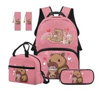 SEANATIVE Ensemble sac à dos pour garçons de 9 à 12 ans avec boîte à déjeuner, Capybara rose, Sac à dos tyrolien