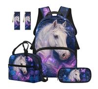 SEANATIVE Ensemble sac à dos pour garçons de 9 à 12 ans avec boîte à déjeuner, Galaxy Horse, Sac à dos tyrolien