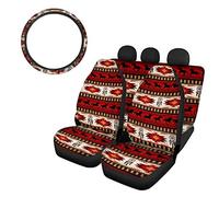 SEANATIVE Housses de siège de voiture à motif tribal africain à imprimé de cheval pour sièges avant et arrière - Coussins de protection avec coussin de protection antidérapant et housse de volant