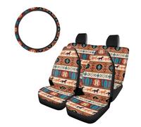 SEANATIVE Housses de siège de voiture motif cheval ethnique aztèque cactus - Lot complet pour femmes hommes - Style occidental universel - Housse de volant - Accessoires de voiture, 4 pièces