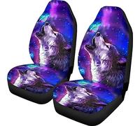 SEANATIVE Housses de sièges avant de voiture à imprimé loup étoilé 2 pièces, Protection de siège baquet de voiture Housse intérieure antidérapante Ajustement universel Voiture SUV Camion Berline