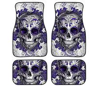 SEANATIVE Lot complet de 4 tapis de sol pour voiture - Motif tête de mort mandala - Accessoires d'intérieur universels - Style bohème - Violet