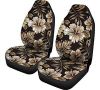 SEANATIVE Lot de 2 housses de siège confortables - Motif hibiscus doré - Élastique et anti-poussière - Accessoires de siège de voiture