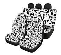SEANATIVE Lot de 3 housses de siège de voiture avec motif panda mignon de dessin animé - Ensemble d'accessoires pour intérieur de voiture pour la protection et la décoration de l'intérieur du véhicule