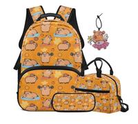 SEANATIVE Lot de 4 sacs à dos pour filles de 9 à 12 ans, Dessin animé Capybara, Sac à dos tyrolien