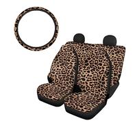 SEANATIVE Lot de 5 housses de siège de voiture à imprimé guépard léopard - Ensemble complet de housses de siège baquet avant et arrière tendance avec housse de volant antidérapante pour homme et femme