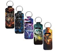 SEANATIVE Lot de 5 porte-clés à clipser pour rouge à lèvres et baume à lèvres, loup, Taille unique