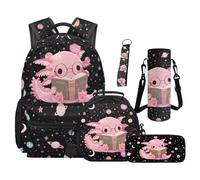 SEANATIVE Lot de 5 sacs à dos avec sac à déjeuner isotherme Motif dessin animé, Axolotl galaxie noire, Sac à dos tyrolien