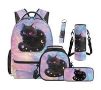 SEANATIVE Lot de 5 sacs à dos avec sac à déjeuner isotherme Motif dessin animé, motif chat noir, Sac à dos tyrolien