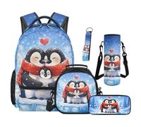 SEANATIVE Lot de 5 sacs à dos avec sac à déjeuner isotherme Motif dessin animé, Pingouin bleu., Sac à dos tyrolien