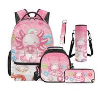 SEANATIVE Lot de 5 sacs à dos étanches avec sac à déjeuner et trousse à crayons, Axolotl violet, Sac à dos tyrolien