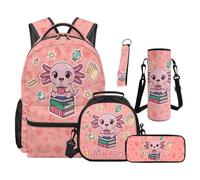 SEANATIVE Lot de 5 sacs à dos étanches avec sac à déjeuner et trousse à crayons, Imprimé Axolotl, Sac à dos tyrolien