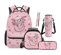 SEANATIVE Lot de 5 sacs à dos étanches avec sac à déjeuner et trousse à crayons, Rose Axolotl Fraise, Sac à dos tyrolien