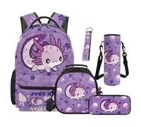 SEANATIVE Lot de 5 sacs à dos imperméables avec sac à déjeuner Motif fraise, Axolotl violet, Sac à dos tyrolien