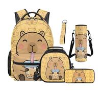 SEANATIVE Lot de 5 sacs à dos imperméables avec sac à déjeuner Motif fraise, Capybara jaune, Sac à dos tyrolien