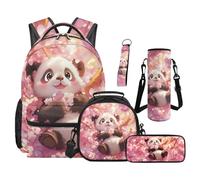 SEANATIVE Lot de 5 sacs à dos imperméables avec sac à déjeuner Motif fraise, Panda rose en fleurs de cerisier, Sac à dos tyrolien