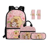 SEANATIVE Lot de 5 sacs à dos pour enfants avec sac à déjeuner, trousse à crayons, Capybara aux fraises, Sac à dos tyrolien