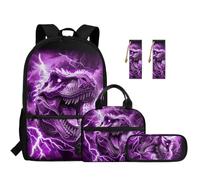 SEANATIVE Lot de 5 sacs à dos pour enfants avec sac à déjeuner, trousse à crayons, Dinosaure violet, Sac à dos tyrolien