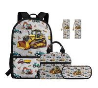SEANATIVE Lot de 5 sacs à dos pour enfants avec sac à déjeuner, trousse à crayons, Véhicules cool, Sac à dos tyrolien