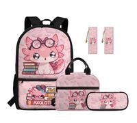 SEANATIVE Lot de 5 sacs à dos pour enfants de 43,2 cm - Joli sac d'école respirant avec sac à déjeuner, Axolotl rose, Sac à dos tyrolien