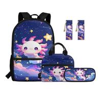 SEANATIVE Lot de 5 sacs à dos pour enfants de 43,2 cm - Joli sac d'école respirant avec sac à déjeuner, Axolotl Ciel étoilé, Sac à dos tyrolien