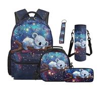 SEANATIVE Lot de 5 sacs à dos pour enfants de 9 à 12 ans avec sac à déjeuner isotherme, Galaxy Koala, Sac à dos tyrolien