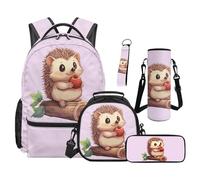 SEANATIVE Lot de 5 sacs à dos pour enfants de 9 à 12 ans avec sac à déjeuner isotherme, Hérisson violet, Sac à dos tyrolien