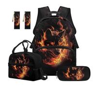 SEANATIVE Lot de 5 sacs à dos pour enfants de 9 à 12 ans, sac à dos imperméable avec sac à déjeuner isotherme, Fire Wolf., Sac à dos tyrolien