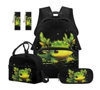 SEANATIVE Lot de 5 sacs à dos pour enfants de 9 à 12 ans, sac à dos imperméable avec sac à déjeuner isotherme, Axolotl vert, Sac à dos tyrolien