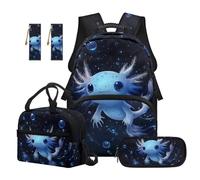 SEANATIVE Lot de 5 sacs à dos pour enfants de 9 à 12 ans, sac à dos imperméable avec sac à déjeuner isotherme, Axolotl étoilé, Sac à dos tyrolien