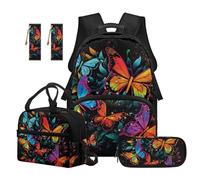 SEANATIVE Lot de 5 sacs à dos pour enfants de 9 à 12 ans, sac à dos imperméable avec sac à déjeuner isotherme, Papillon arc-en-ciel., Sac à dos tyrolien