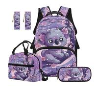 SEANATIVE Lot de 5 sacs à dos pour enfants de 9 à 12 ans, sac à dos imperméable avec sac à déjeuner isotherme, Koala en fleurs de cerisier, Sac à dos tyrolien