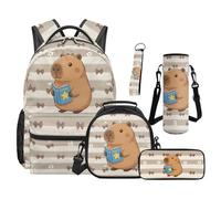 SEANATIVE Lot de 5 sacs à dos respirants pour enfants avec sac à déjeuner, Adorable Capybara, Sac à dos tyrolien