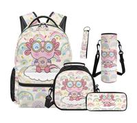 SEANATIVE Lot de 5 sacs à dos respirants pour enfants avec sac à déjeuner, Axolotl arc-en-ciel mignon, Sac à dos tyrolien
