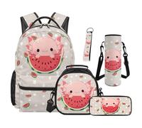 SEANATIVE Lot de 5 sacs à dos respirants pour enfants avec sac à déjeuner, Axolotl mignon pastèque, Sac à dos tyrolien