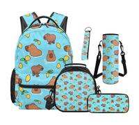 SEANATIVE Lot de 5 sacs à dos respirants pour enfants avec sac à déjeuner, Capybara citron bleu, Sac à dos tyrolien