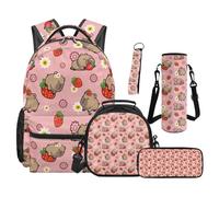 SEANATIVE Lot de 5 sacs à dos respirants pour enfants avec sac à déjeuner, Rose Daisy Capybara, Sac à dos tyrolien