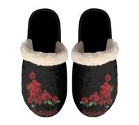 SEANATIVE Pantoufles d'hiver chaudes pour enfants et adultes - Chaussures d'intérieur douces et confortables - Antidérapantes, Note de musique rose rouge, Medium