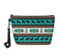 SEANATIVE Petite trousse de maquillage turquoise - Trousse de toilette de voyage - Motif cheval tribal du sud-ouest
