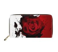 SEANATIVE Portefeuille à fermeture éclair pour femmes et filles en cuir synthétique avec porte-monnaie long porte-cartes de crédit, Rose rouge sang, One_Size, Pince à billets