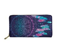 SEANATIVE Portefeuille long en cuir imperméable pour femme, Attrape-rêves mandala, One_Size, Pince à billets