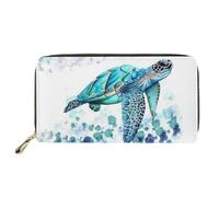 SEANATIVE Portefeuille pour femme avec fermeture éclair en métal élégant, Aquarelle tortue de mer., Taille unique