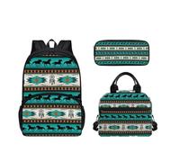 SEANATIVE Sac à dos 3 en 1 pour enfants - Sac à dos pour l'école primaire - Sac à dos avec sacs à déjeuner pour adolescents et étudiants, Turquoise aztèque