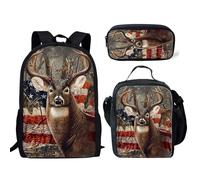 SEANATIVE Sac à dos d'écolier de grande capacité pour adolescentes, filles, garçons, sac à dos décontracté avec sac à déjeuner et trousse à crayons, Cerf en bois