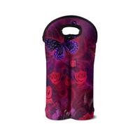 SEANATIVE Sac à vin en néoprène léger pour 2 bouteilles de vin, Papillon rose rouge, Organiseur de sac