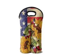SEANATIVE Sac de vin isotherme pour bouteille de vin, sac fourre-tout portable pour fêtes, anniversaires, mariages, Drapeau américain Tournesol, Organiseur de sac
