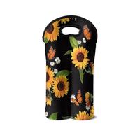SEANATIVE Sac de vin isotherme pour bouteille de vin, sac fourre-tout portable pour fêtes, anniversaires, mariages, Tournesol Papillon., Organiseur de sac